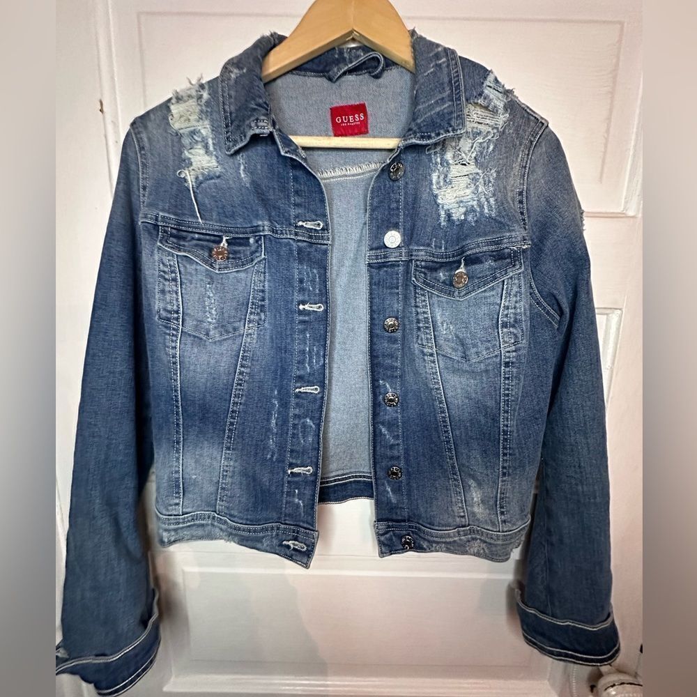 GUESS Distressed Jean Jacket Size Medium